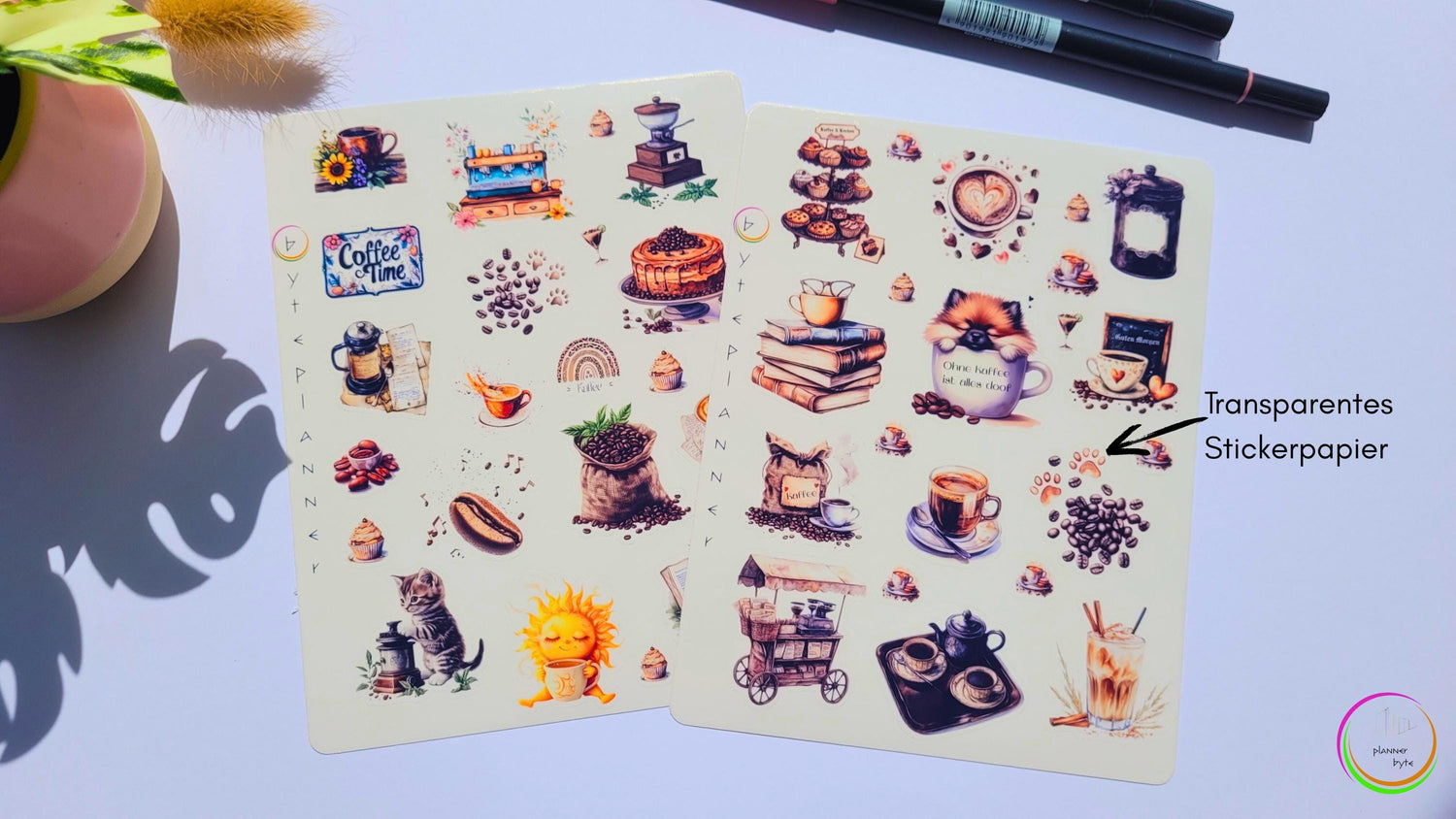 Coffee Sticker Set: Latte Art, Desserts, Cat in Cup
