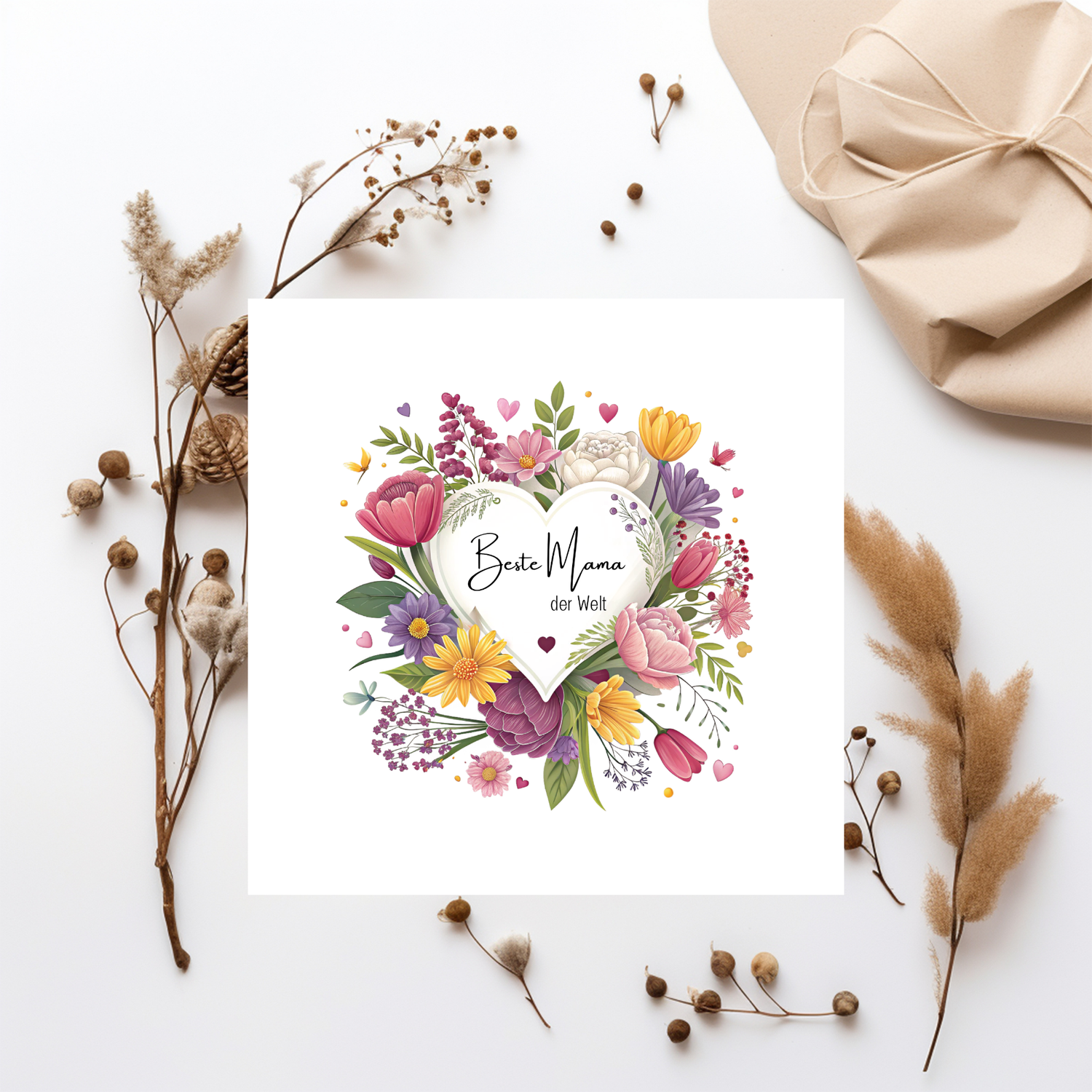 Details für Muttertagskarte „Beste Mama der Welt" – wie handgemalt mit Blumenkranz ansehen Muttertagskarte „Beste Mama der Welt" – wie handgemalt mit Blumenkranz