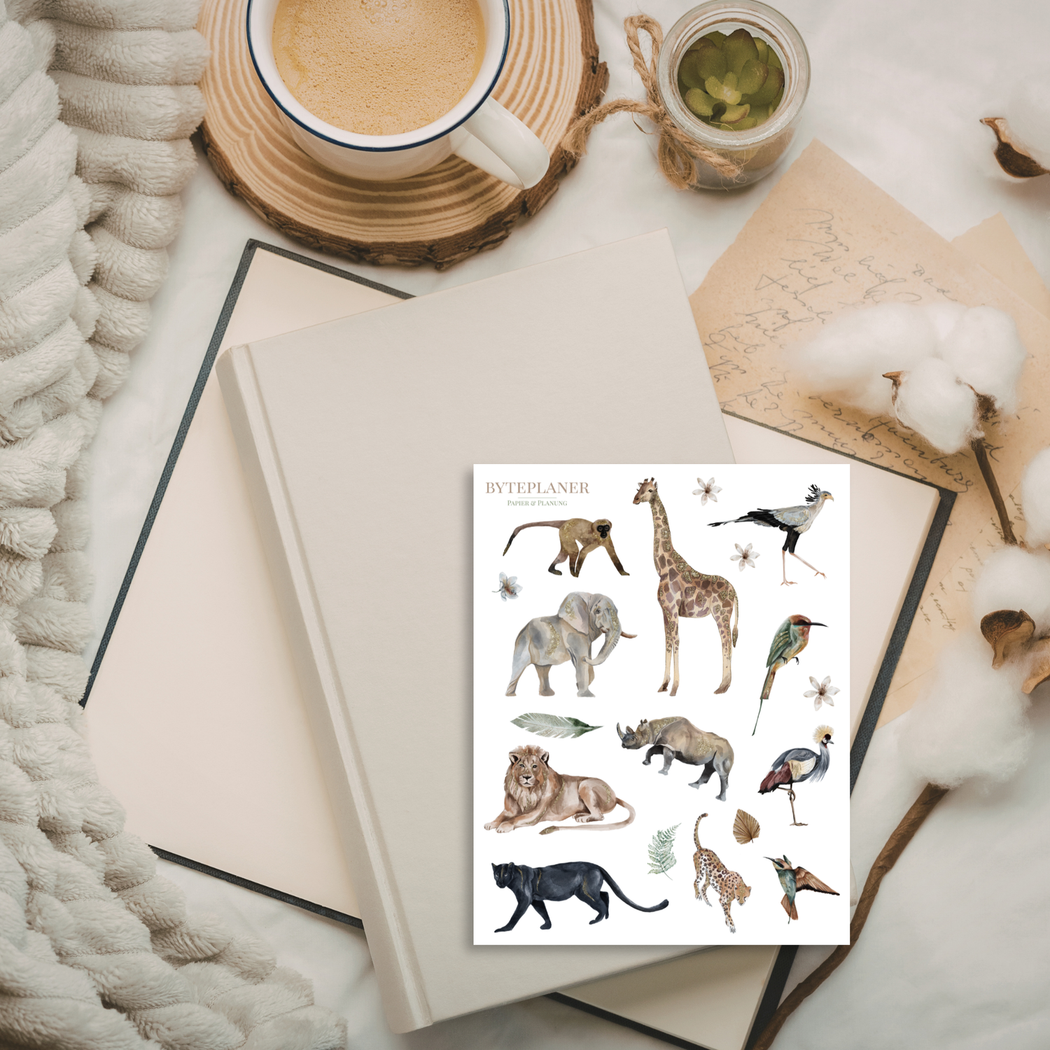 Aquarell Safari Stickerbogen Set