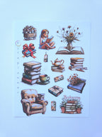 Book Lover Sticker Set: Cat with Books, Journaling Stickers