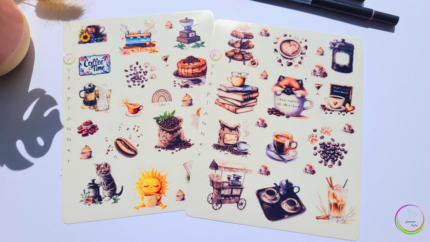 Coffee Sticker Set: Latte Art, Desserts, Cat in Cup