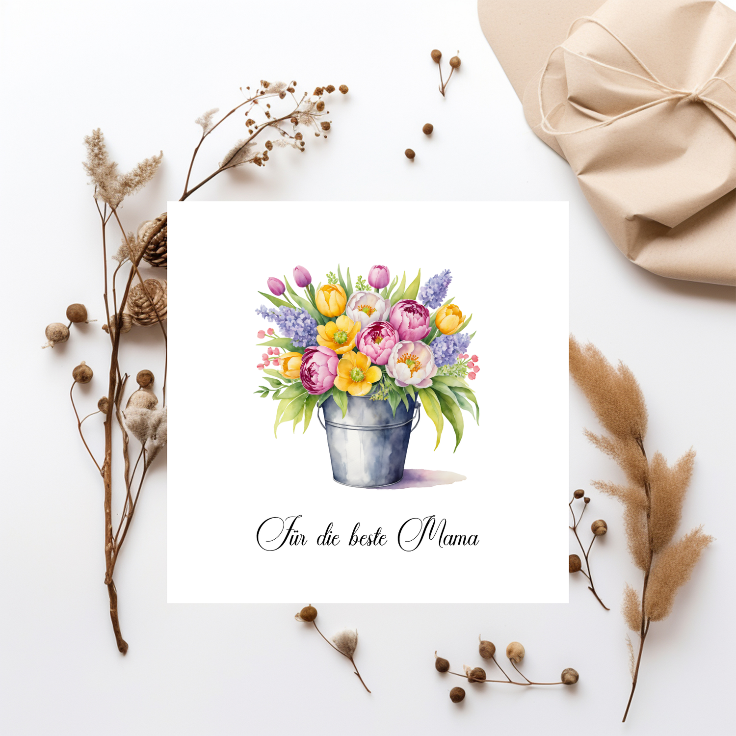 Muttertagskarte mit Aquarell-Blumenstrauß