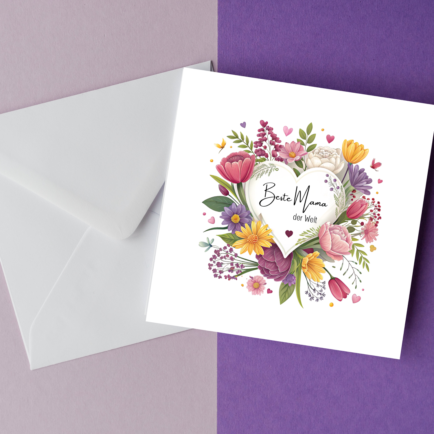 Details für Muttertagskarte „Beste Mama der Welt" – wie handgemalt mit Blumenkranz ansehen Muttertagskarte „Beste Mama der Welt" – wie handgemalt mit Blumenkranz