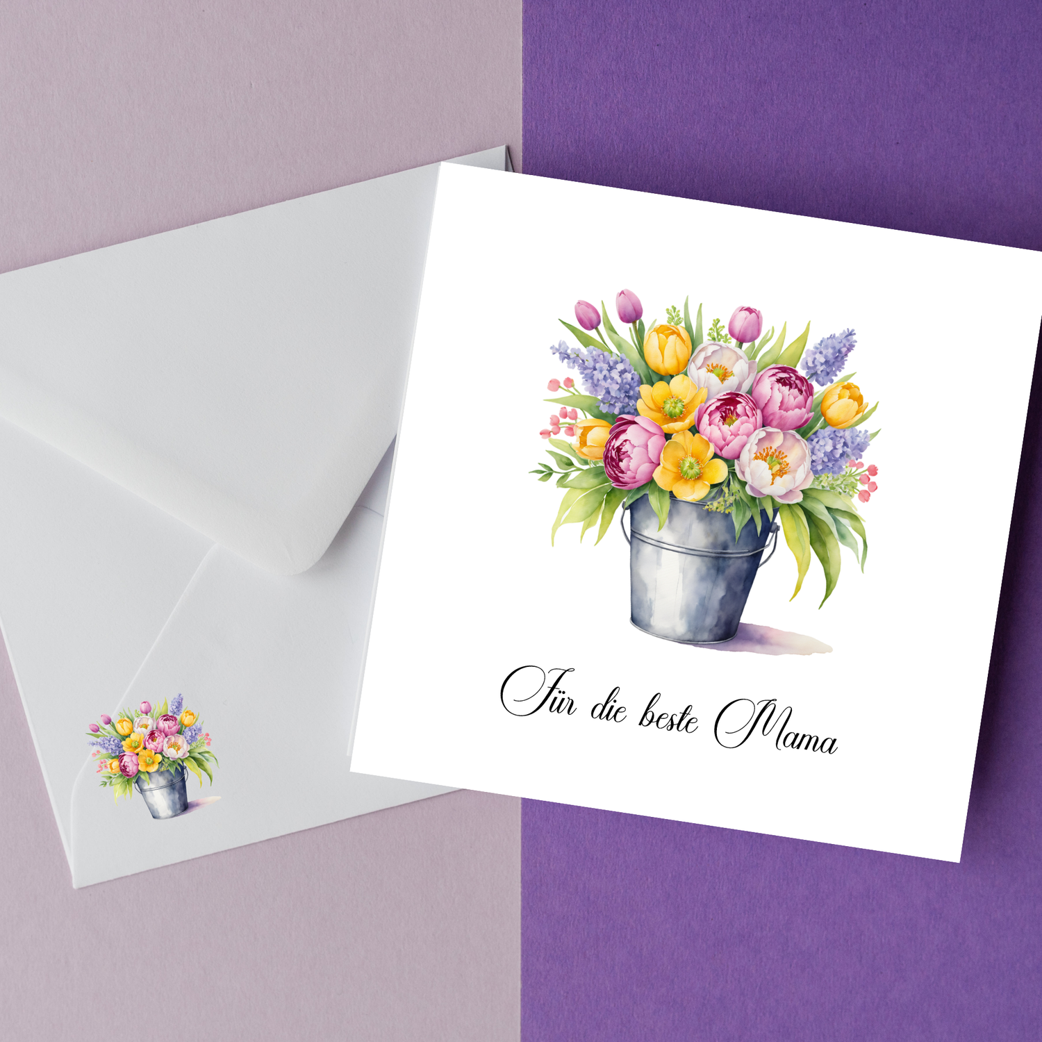 Muttertagskarte mit Aquarell-Blumenstrauß