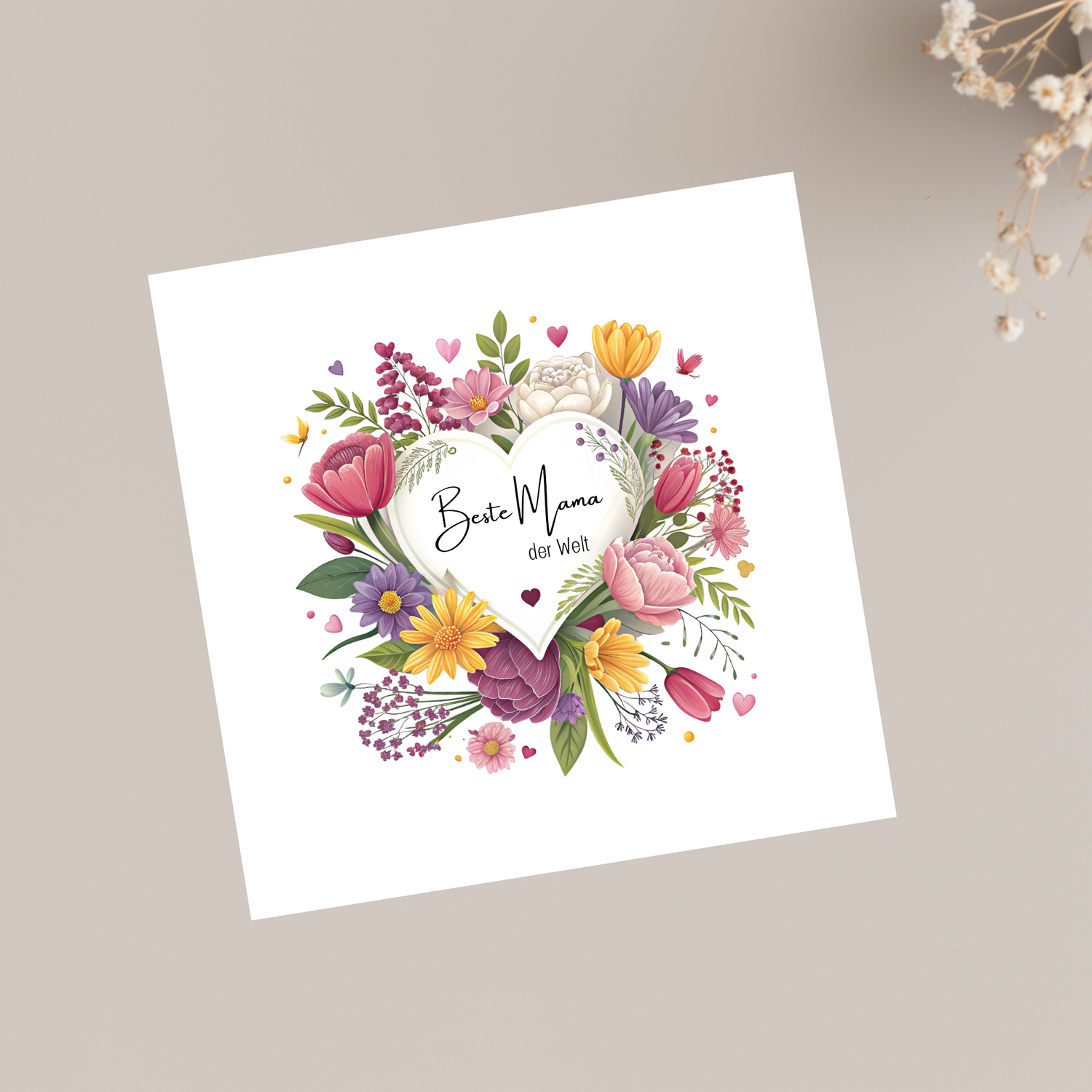 Details für Muttertagskarte „Beste Mama der Welt" – wie handgemalt mit Blumenkranz ansehen Muttertagskarte „Beste Mama der Welt" – wie handgemalt mit Blumenkranz
