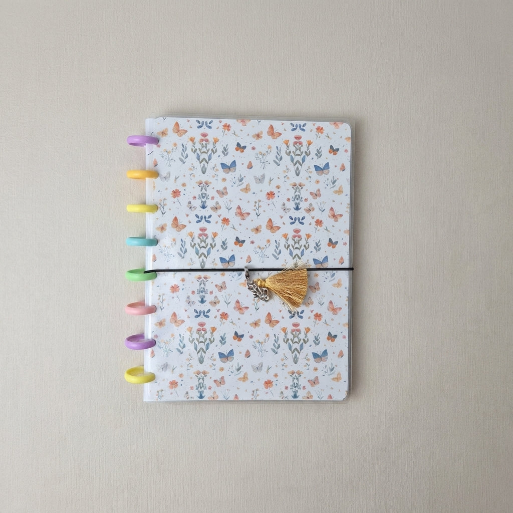 A5 Discbound Notizbuch mit Blumenmuster – handgemacht & flexibel