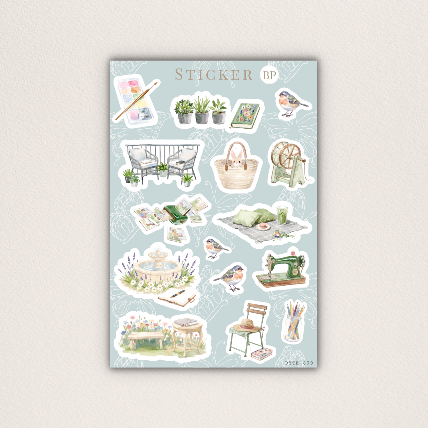 Cottagecore Aquarell Stickerbogen