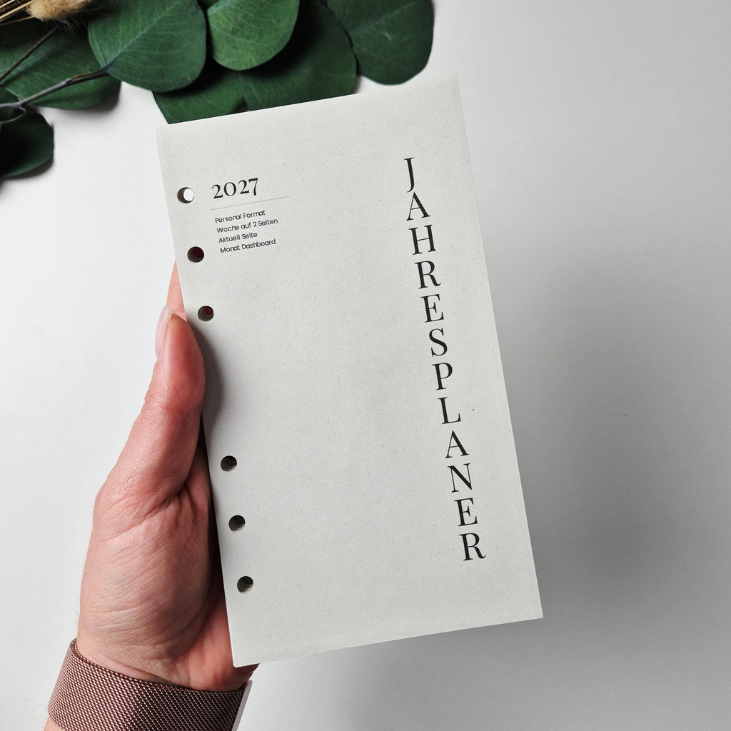 Personal Jahresplaner 2027 – minimalistische Kalendereinlagen
