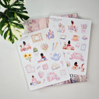Sticker Buchliebhaber & Cozy Study, Aquarell-Sticker im Pastell-Stil