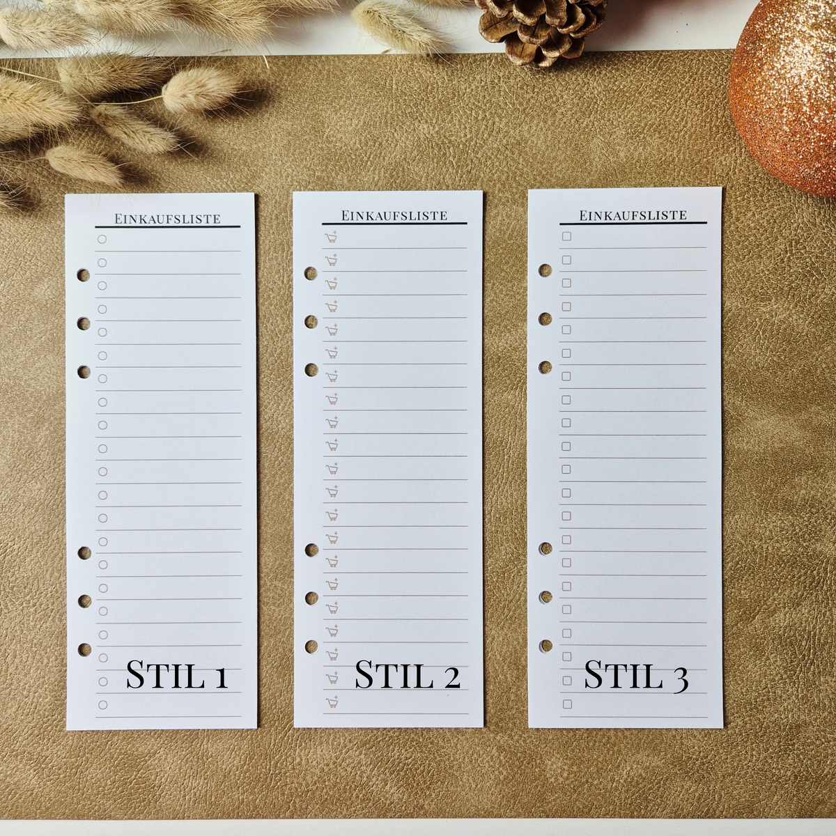 Einkaufsliste A5 Halb – schmale Planereinlagen, minimalistisches Listenlayout