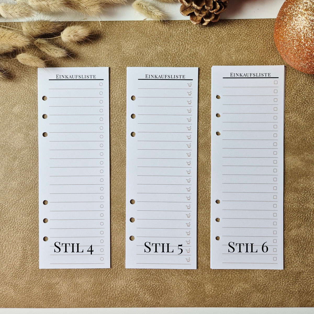 Einkaufsliste A5 Halb – schmale Planereinlagen, minimalistisches Listenlayout