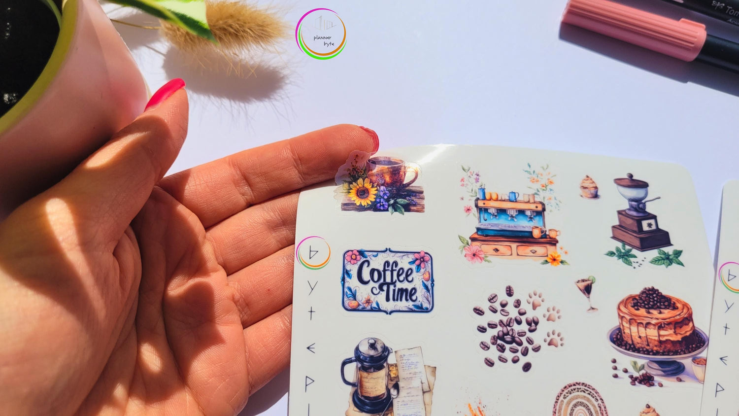 Coffee Sticker Set: Latte Art, Desserts, Cat in Cup
