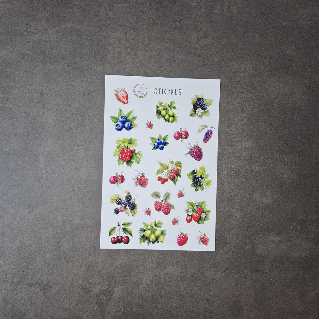 Aquarell-Stickerbogen mit Beerenmotiven – für Planer, Bullet Journal & Scrapbooking