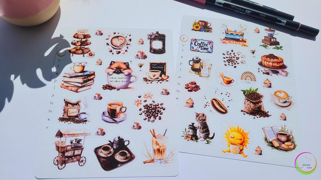 Coffee Sticker Set: Latte Art, Desserts, Cat in Cup