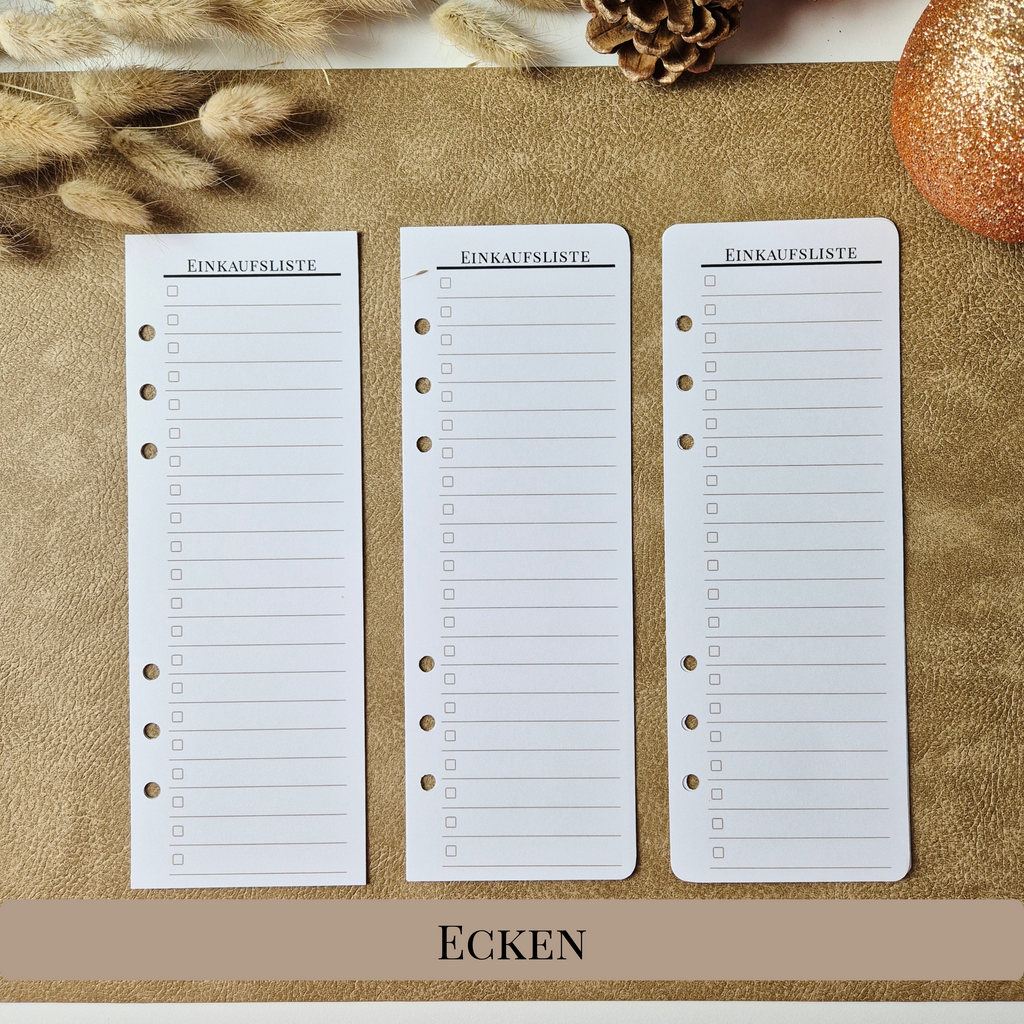 Einkaufsliste A5 Halb – schmale Planereinlagen, minimalistisches Listenlayout
