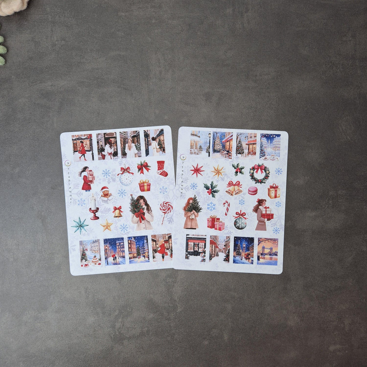 Winterliche Weihnachtssticker Set | Festliche Aufkleber für Planer, Bullet Journal | Schneeflocken, Cafés, Geschenke