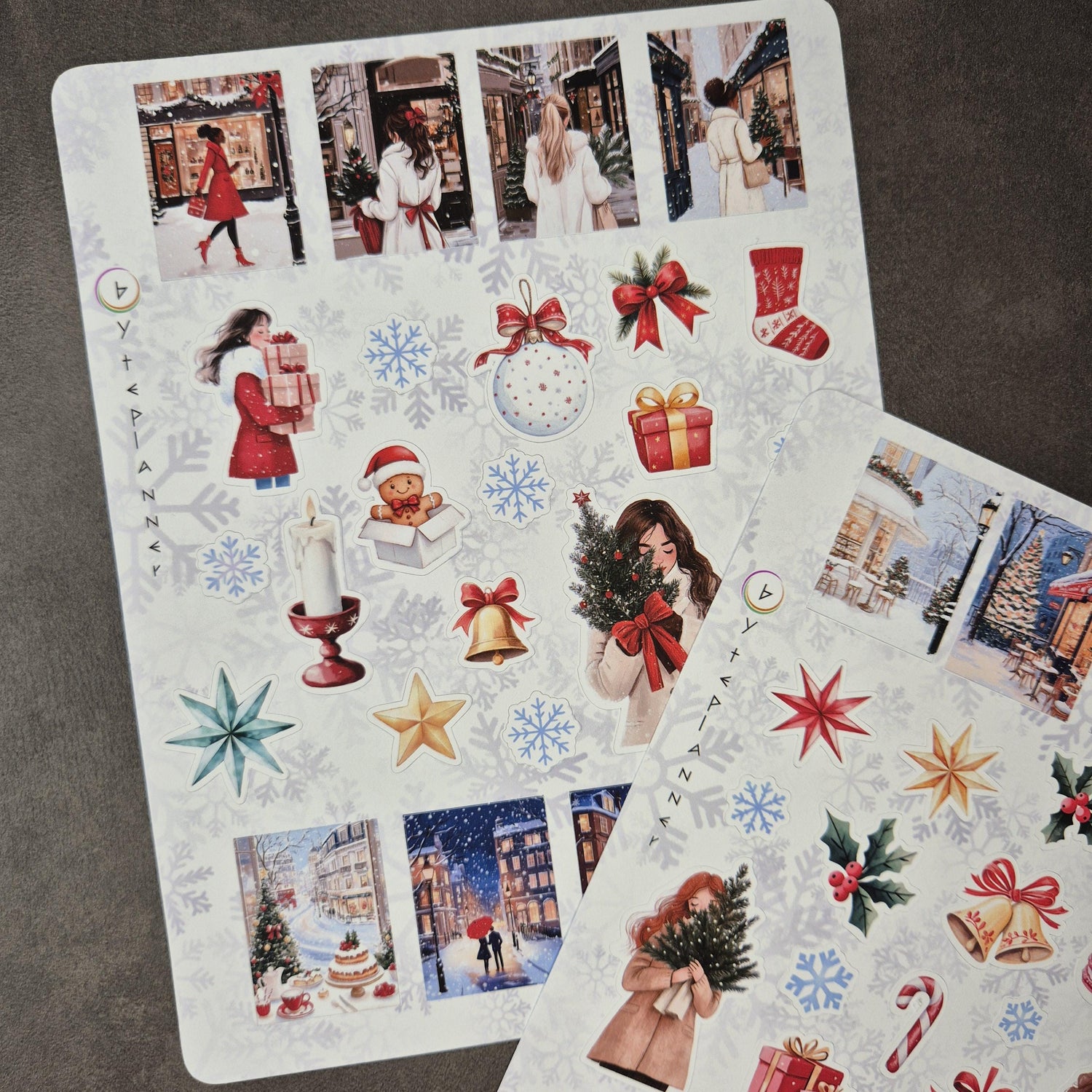 Winterliche Weihnachtssticker Set | Festliche Aufkleber für Planer, Bullet Journal | Schneeflocken, Cafés, Geschenke