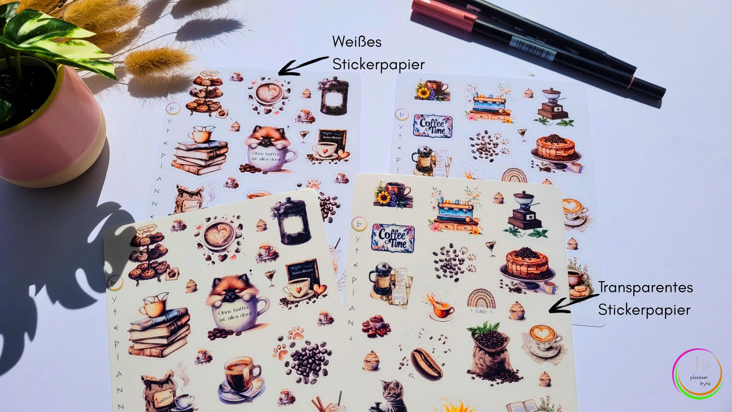Coffee Sticker Set: Latte Art, Desserts, Cat in Cup