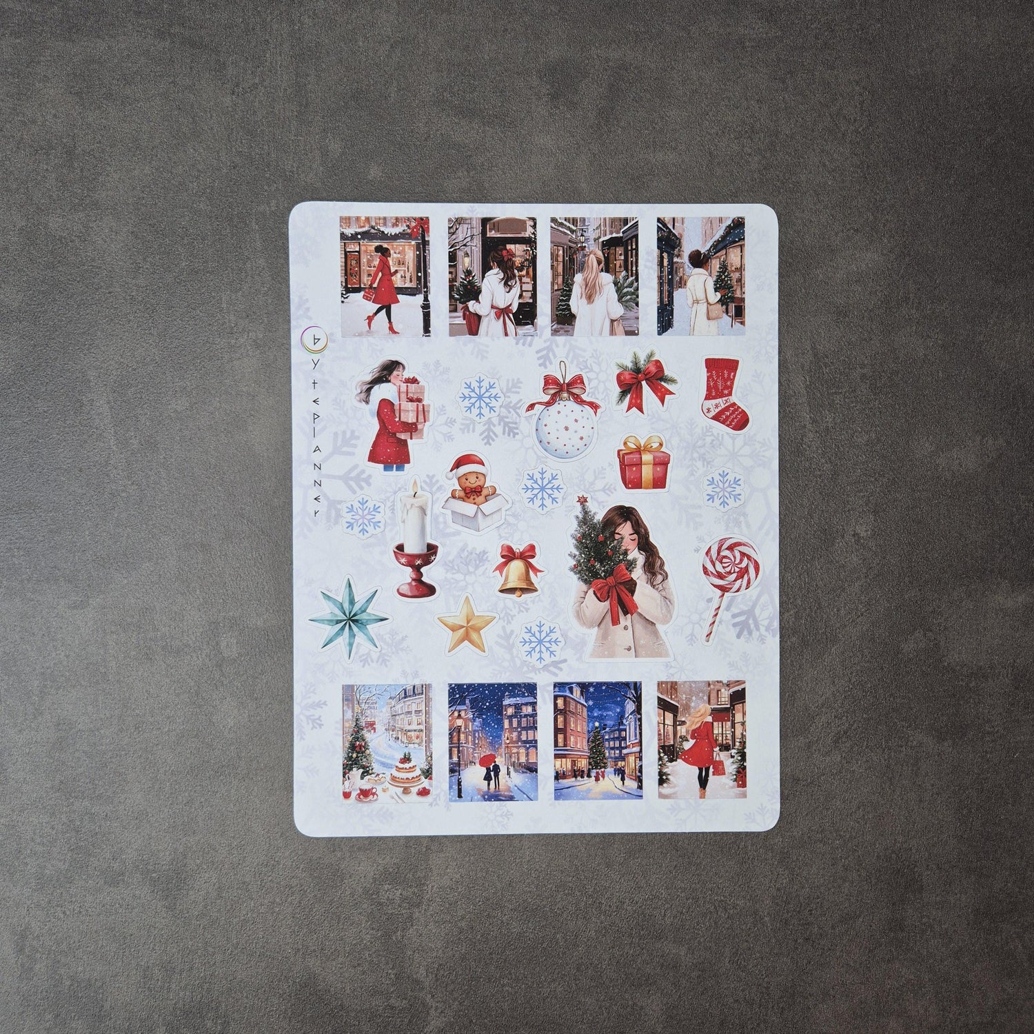 Winterliche Weihnachtssticker Set | Festliche Aufkleber für Planer, Bullet Journal | Schneeflocken, Cafés, Geschenke