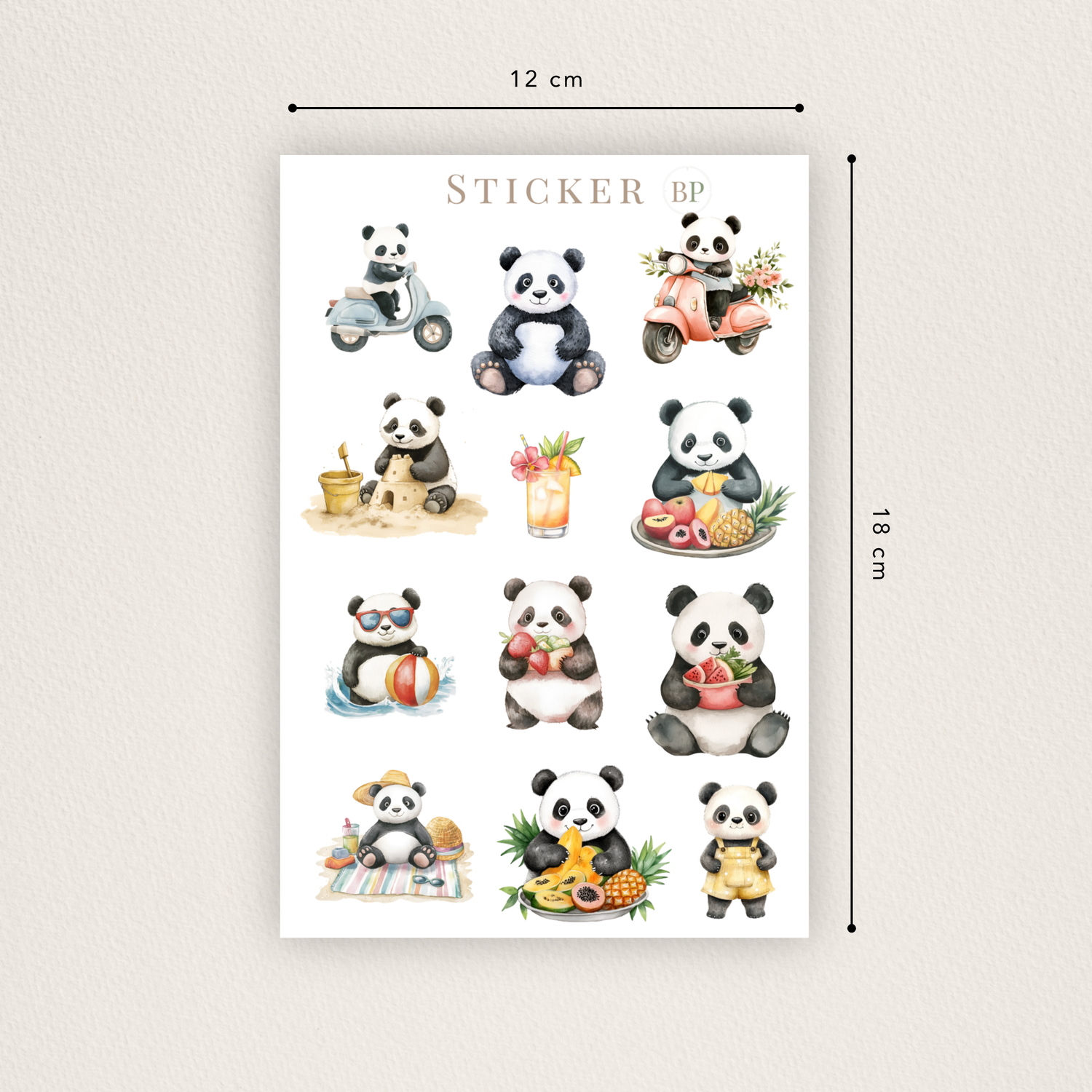 Aquarell-Panda Stickerbogen