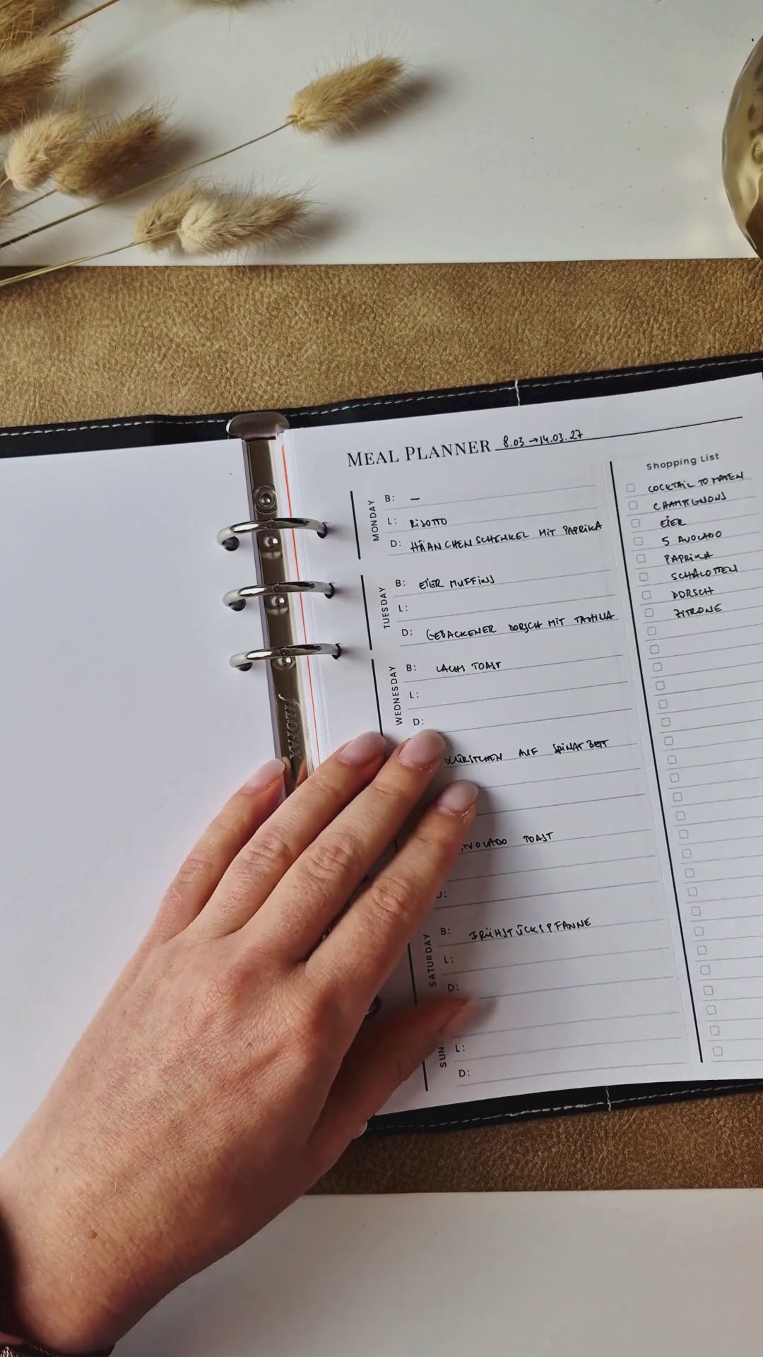 Meal Planner A5 – undatierte Menüplaner-Einlagen mit abtrennbarer Einkaufsliste