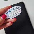 Holografischer Motivationssticker „Task Started-that counts“ – Kawaii Aufkleber für Planer, Notizbuch & Laptop