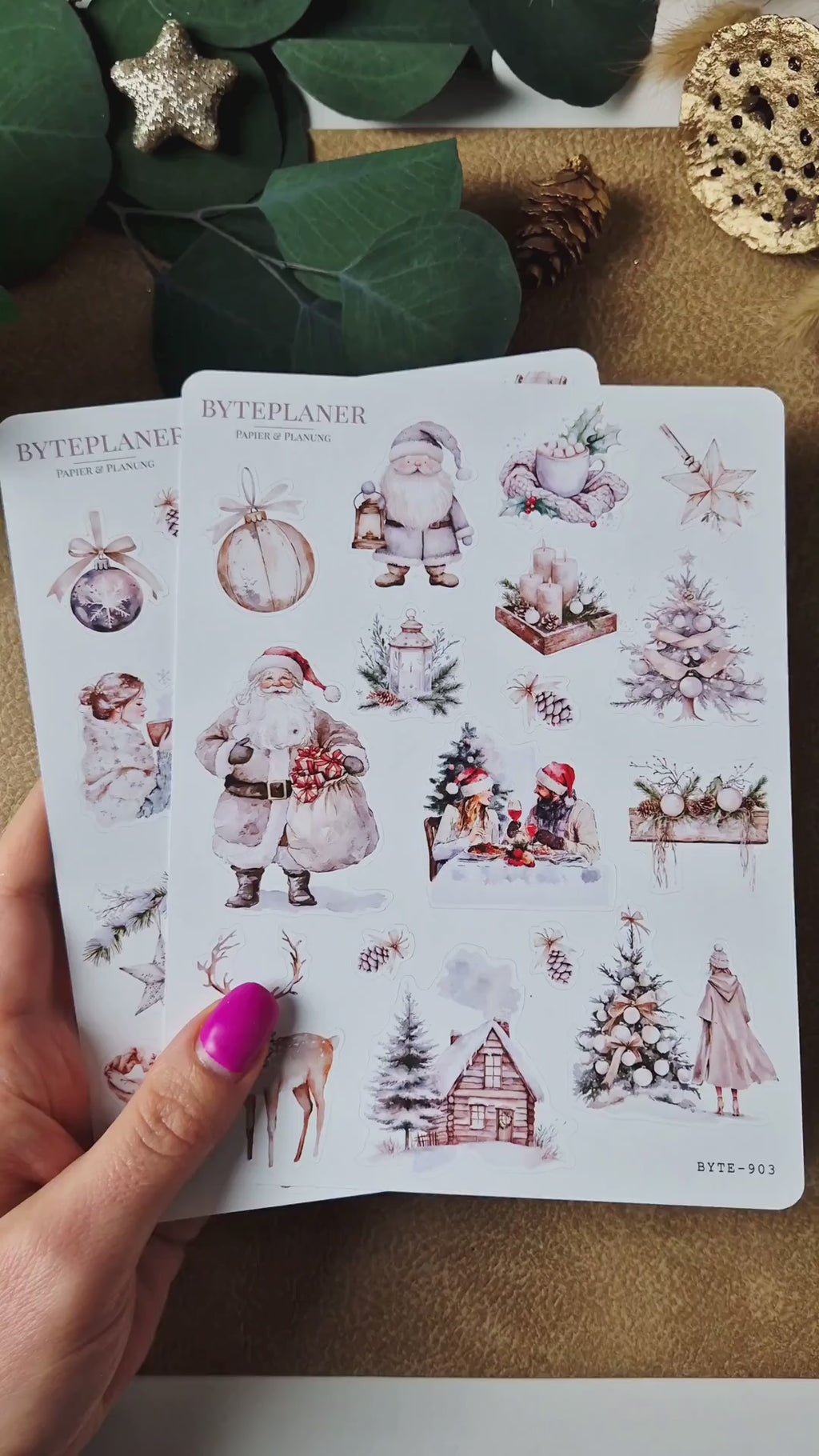 Weihnachtssticker im Aquarellstil