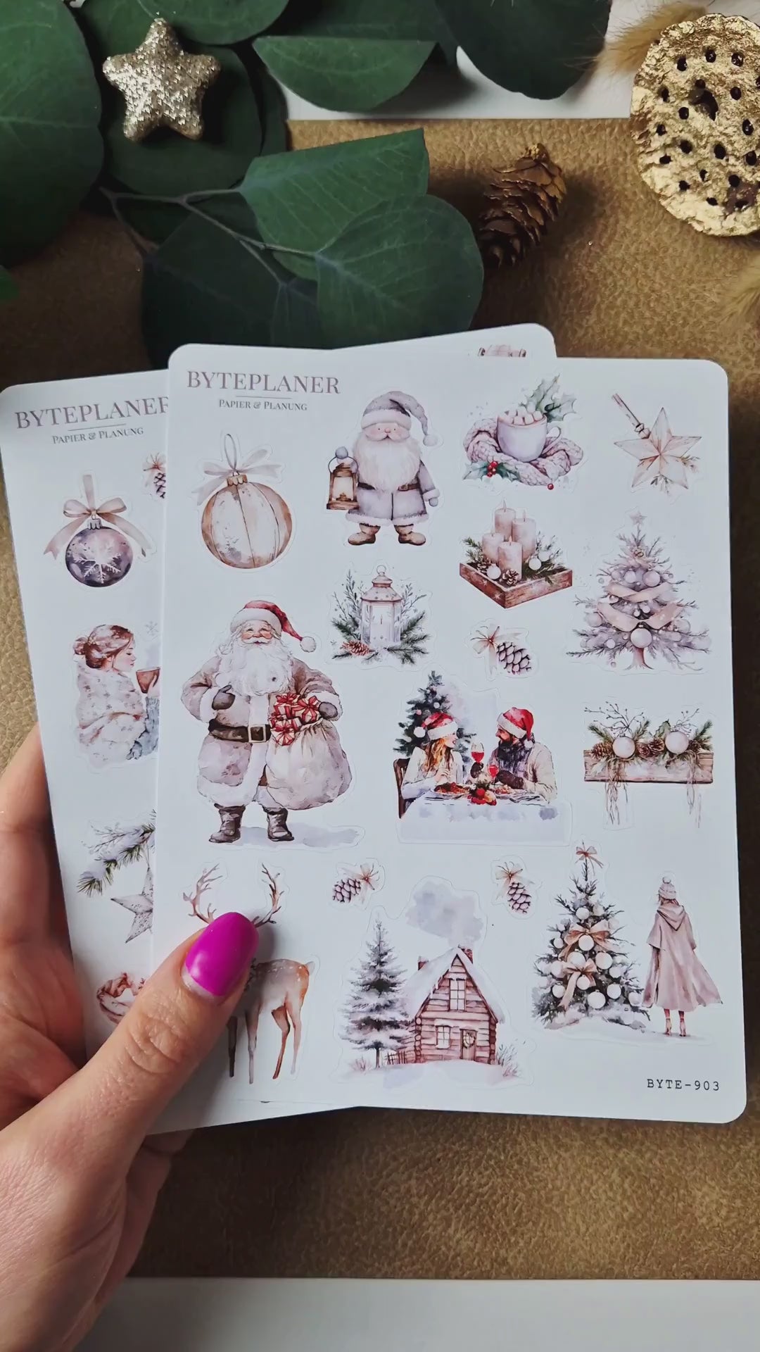 Weihnachtssticker im Aquarellstil