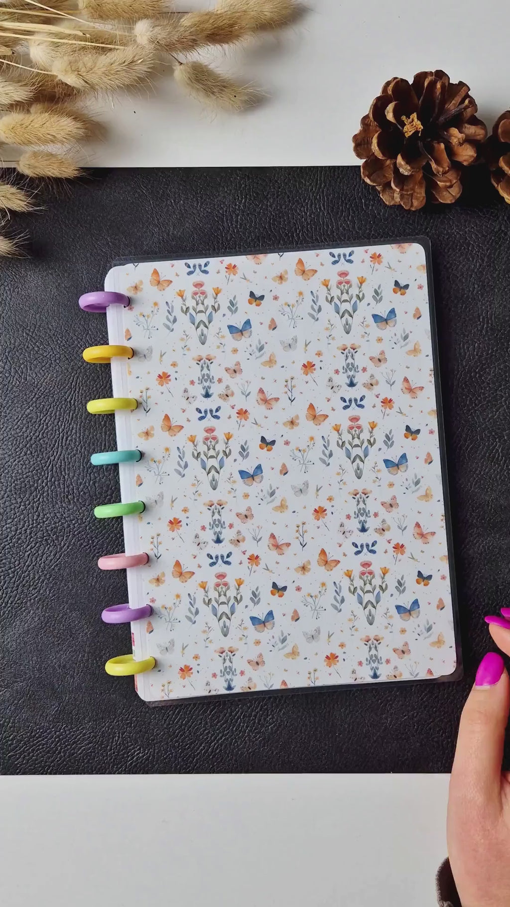 A5 Discbound Notizbuch mit Blumenmuster – handgemacht & flexibel