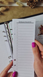 Einkaufsliste A5 Halb – schmale Planereinlagen, minimalistisches Listenlayout