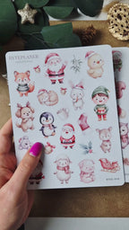 Weihnachtssticker im Aquarellstil – 2 Bögen mit Tiermotiven und Weihnachtsmännern