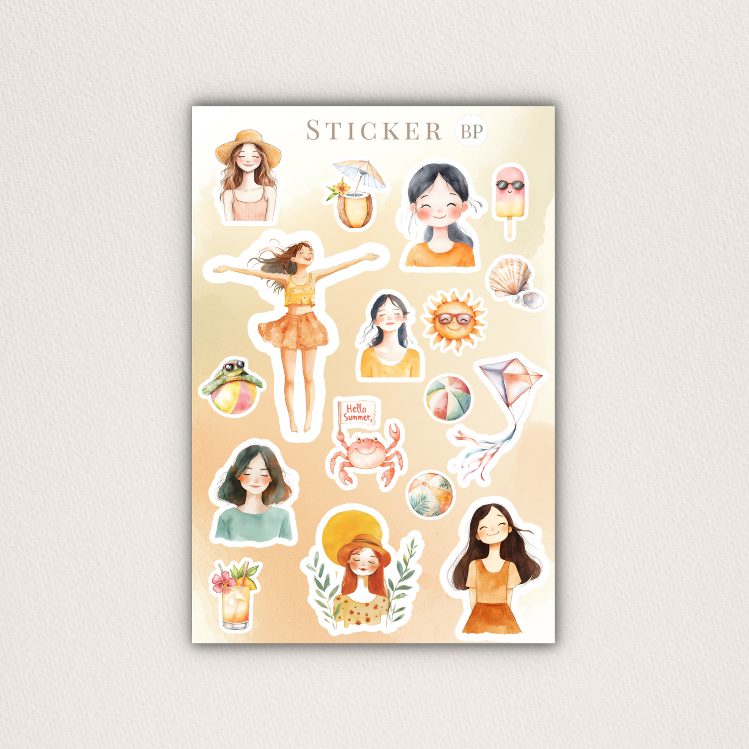 Sommer Sticker im zarten Boho Stil